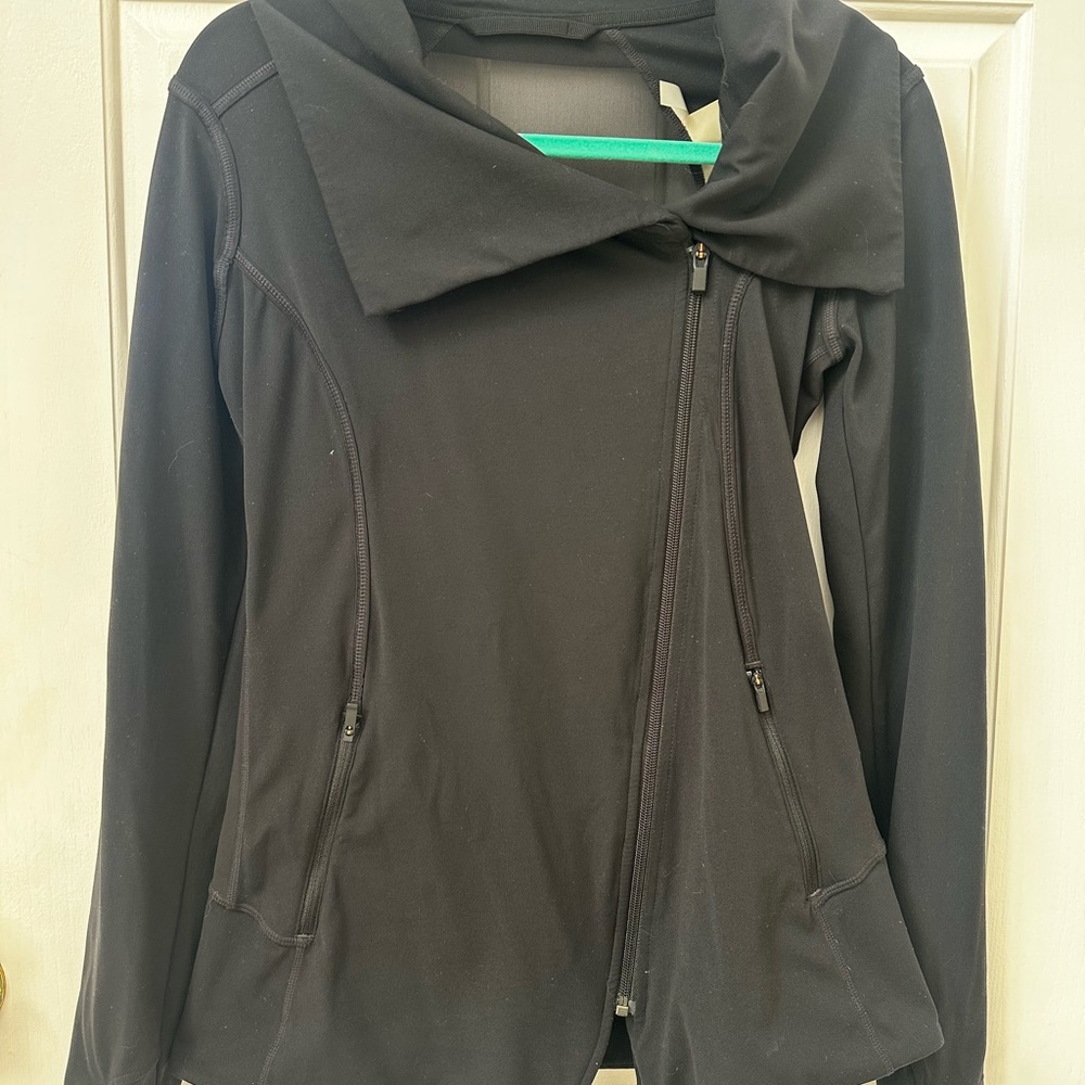 Athleta Blissout Asymmetric Zip Bomber Jacket with Draped Collar